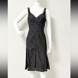 Randolph Duke The Look Black Denim Zip Pleated Corset Dress / Size 14 Western